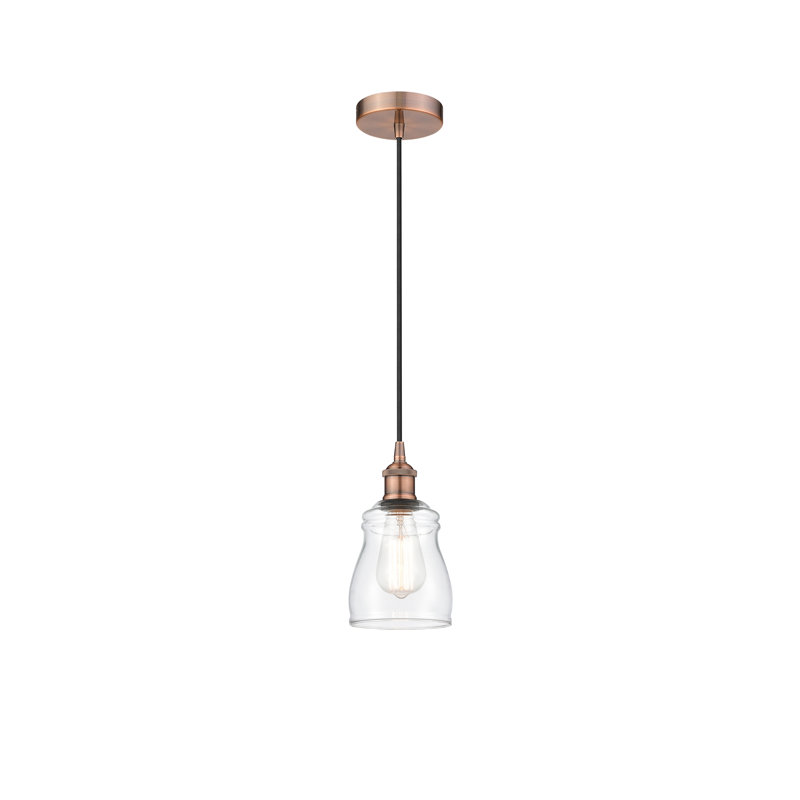 Luminaire suspendu en forme de dôme à 1 lumière Mccarver, Transparent, Cuivre antique