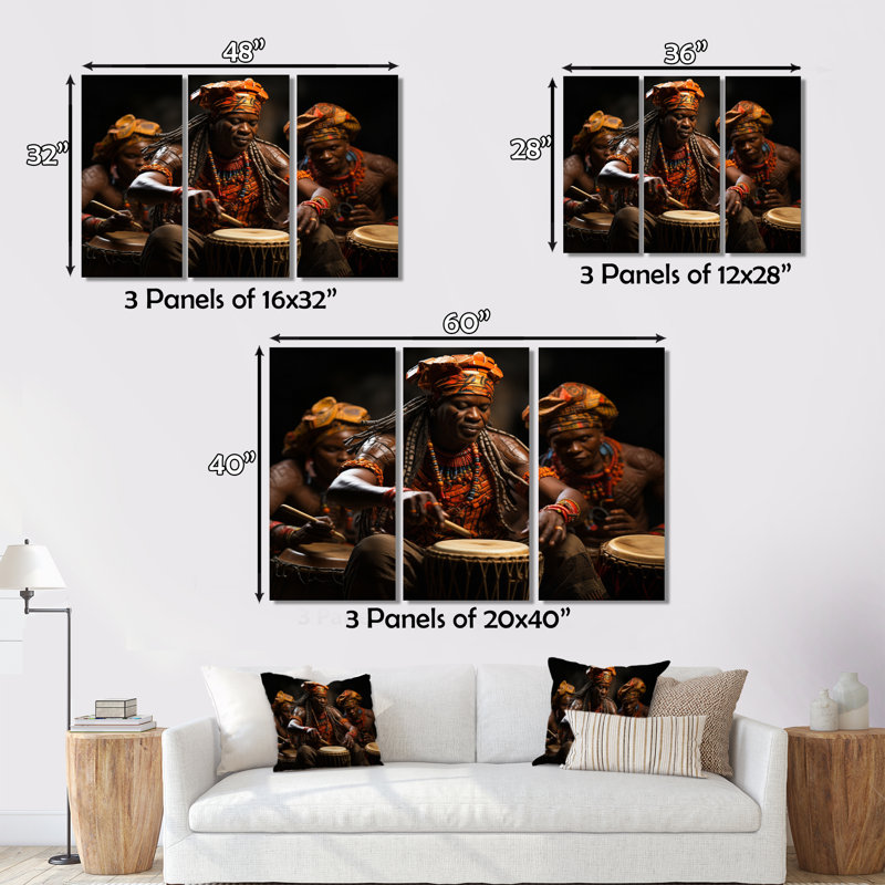 Tambours africain rythmique II - ensemble de décoration murale africaine, H 28 po x l 36 po x P 1 po