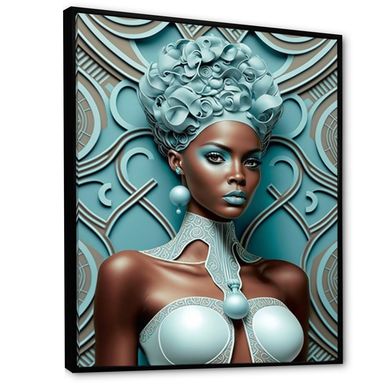«Clemmie Gorgeous African Queen In Retro Colors I», reproduction sur toile, H 20 po x l 12 po x P 1 po, Cadre flottant noir