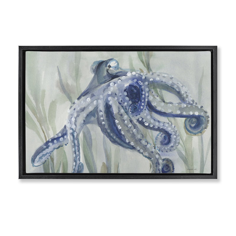 Toile flottante encadrée «Deep Dweller Octopus» par Danhui Nai, Cadre flottant noir de jais, H 21 po x l 31 po