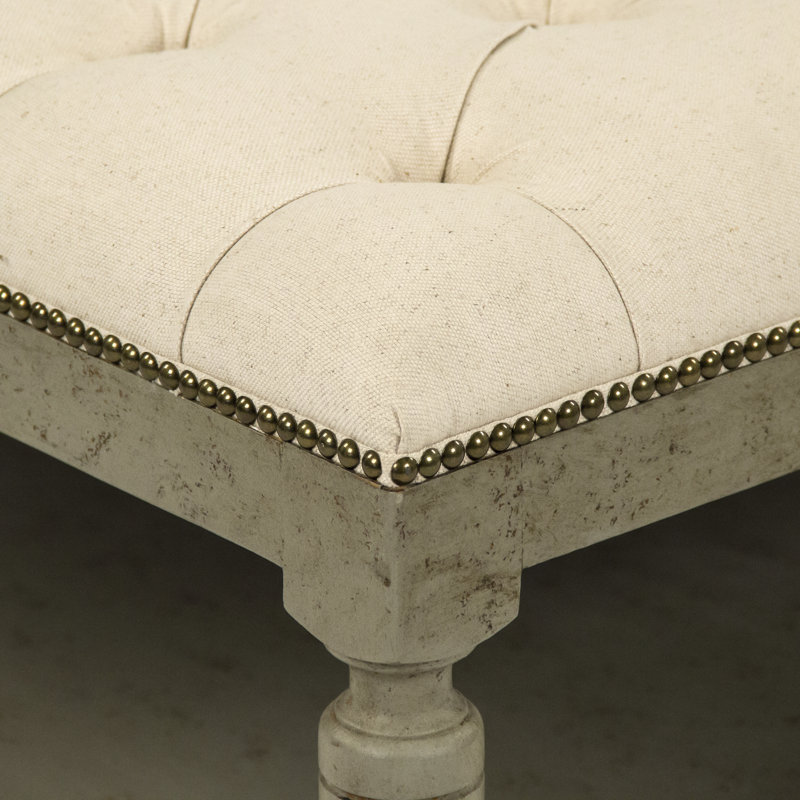 Upholstered Ottoman, Off-White, Olive Green