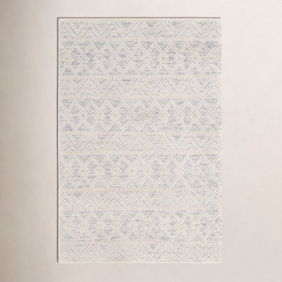 Tribeca Blue Cream Flatweave Geometric Wool Rug