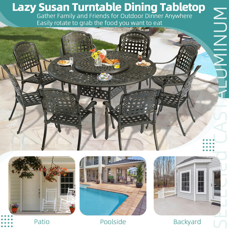 Round 8 - Person 61" Long Outdoor Dining Set
