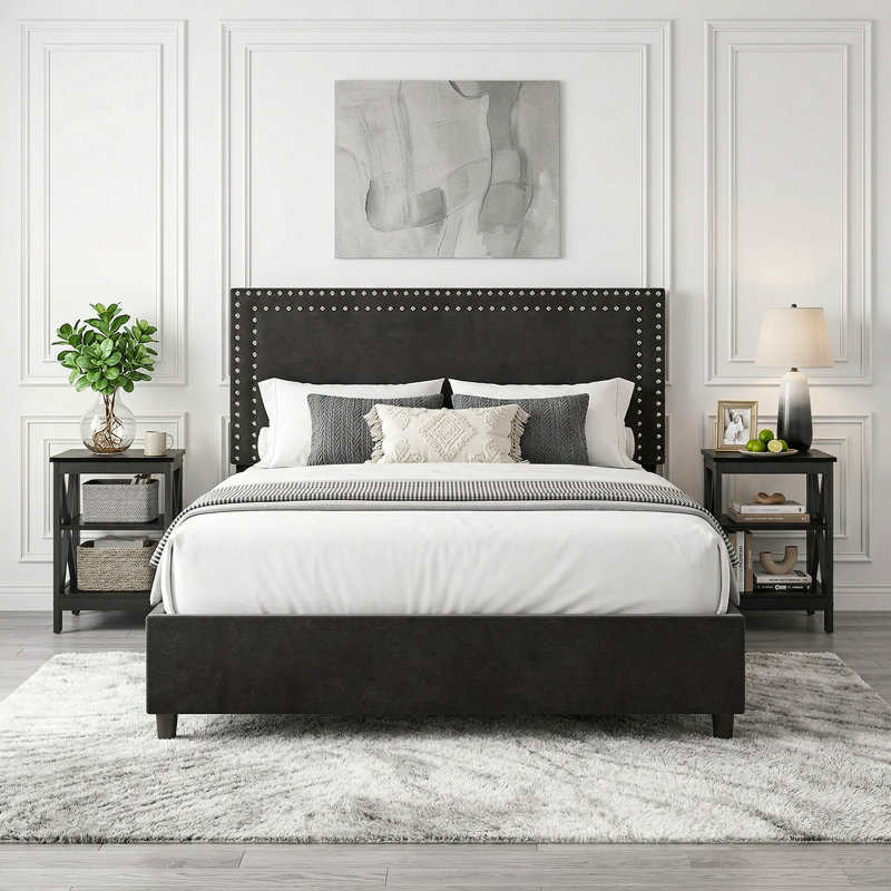 Storage Bed With 4 Drawers And 3-Tier Nightstand Bedroom Set Platform Velvet Bed With Under-Bed Storage, Modern Upholstered Bed Set