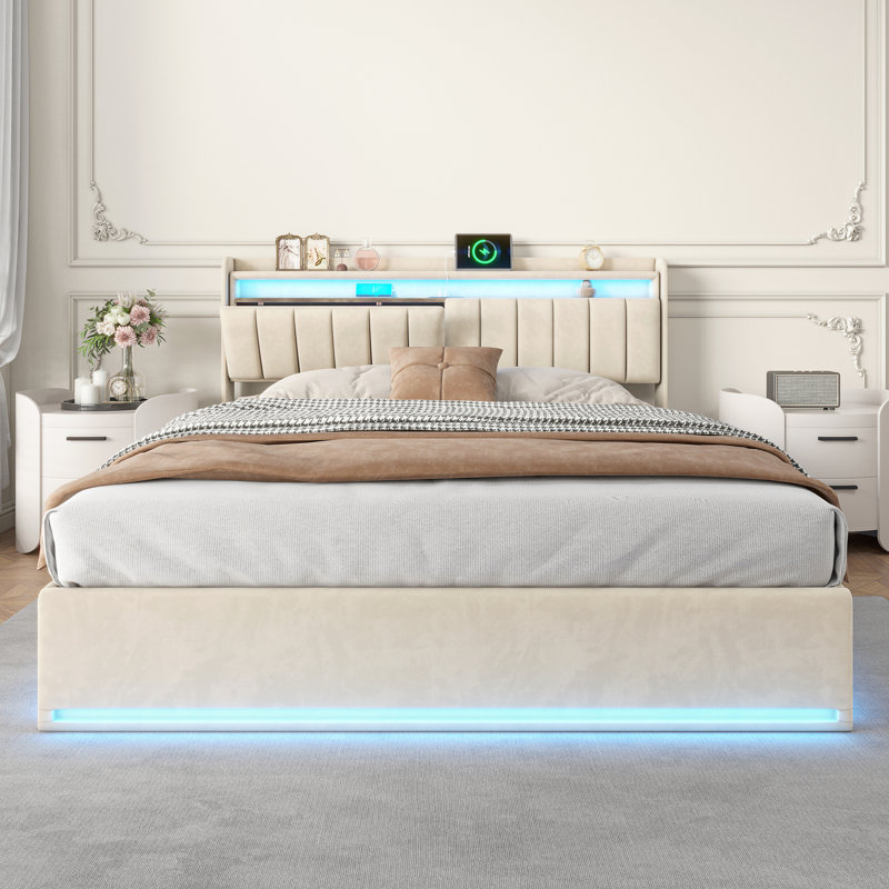 Ottoman Storage Bed, Beige, European Double (140 x 200 cm)