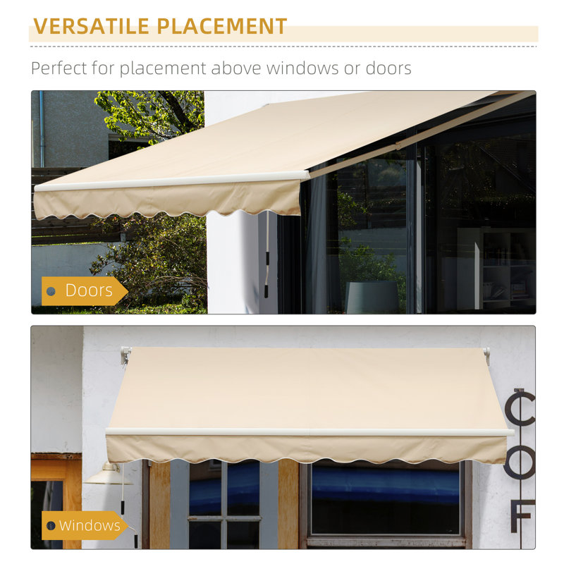 Manual Retraction Slope Patio Awning, Beige, 156" W  x 96" D