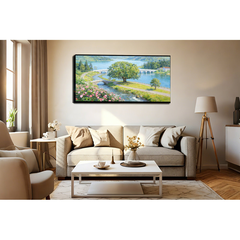 Art mural encadré 24 po x 16 po, impression de paysage pastoral européen, prêt à accrocher, haute définition, imperméable pour le salon, la chambre à coucher et le canapé