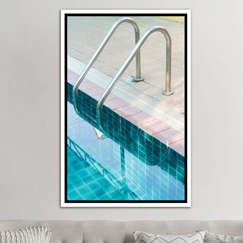 « rétro piscine piscine »-impression photo, H 40 po x l 26 po x P 1,5 po, Toile blanche encadrée
