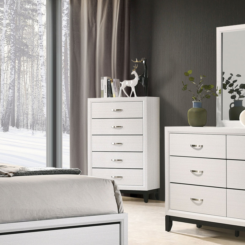 Ferris 5-Drawer Chest, White/Black
