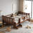 Twin Size Solid Wood Kids Floor Bed With Storage Bookcases, Cute Stairs & Guardrails, No Box Spring Needed (Natural)-1405660763-1405660837