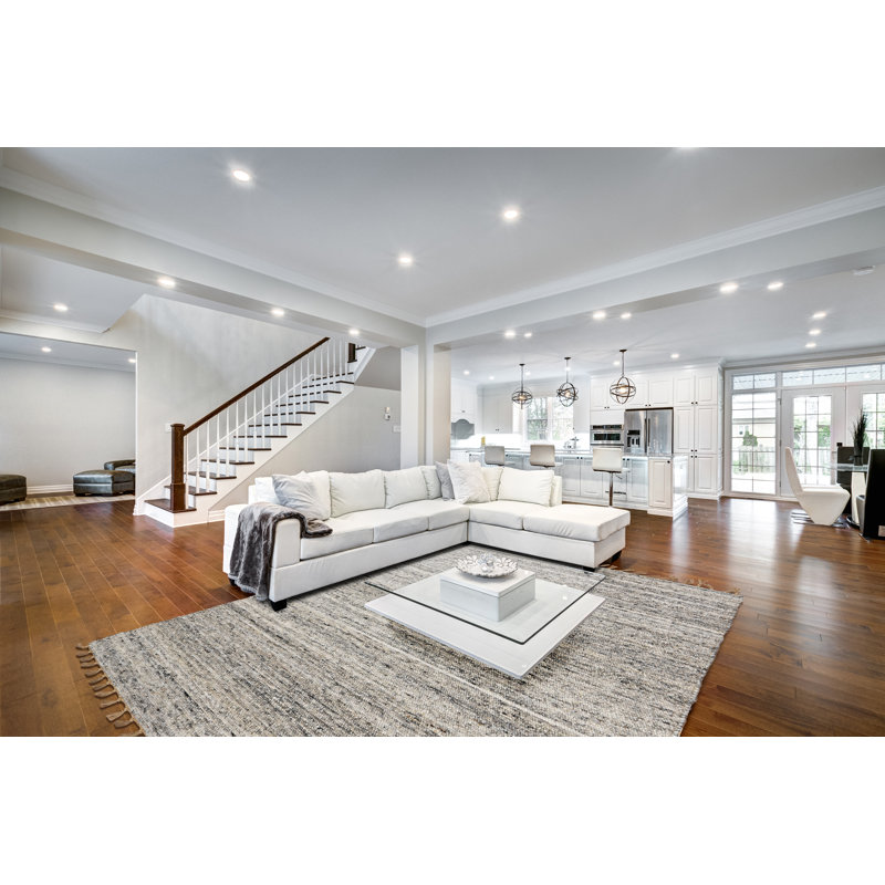 Korbin Berber Reversible Natural and Black Wool Area Rug with Jute Core and Jute Fringe, Rectangle 7'10" x 10'4"