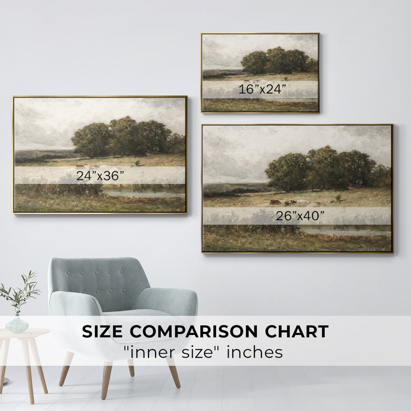 Paysage rétro - CML XXIX, Toile avec cadre flottant or, H 27 po x l 41 po x P 2 po