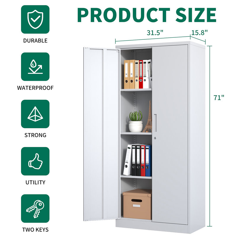 Armoire de rangement en métal pour le garage, armoire à outils verrouillable en acier avec portes et 3 tablettes réglables, armoires hautes pour systèmes de rangement de garage verrouillables