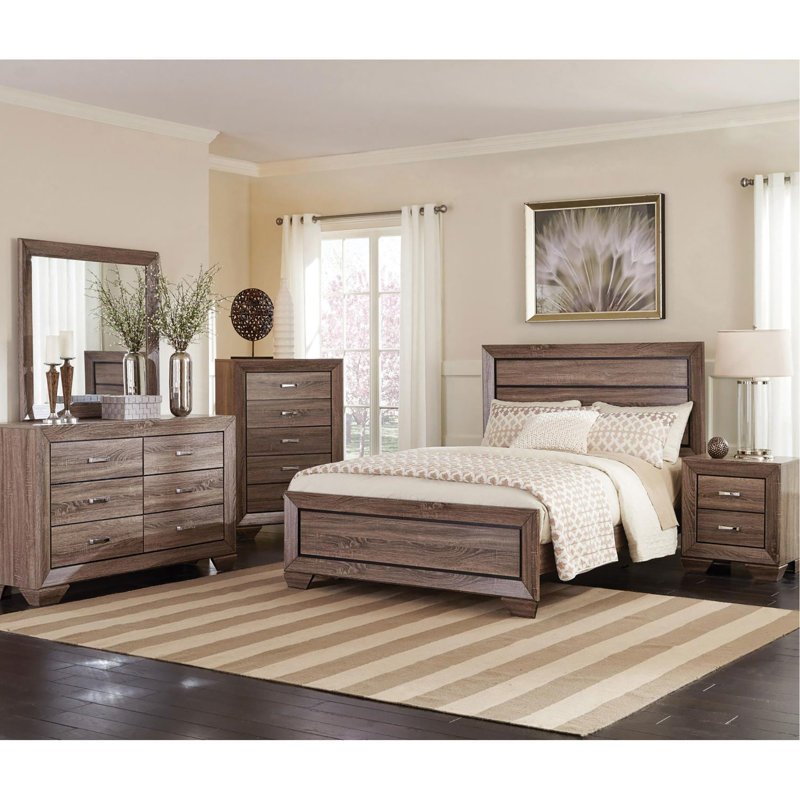 Washed Taupe Queen Panel Bed