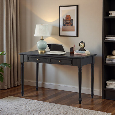 Black Rubberwood Double-drawer Writing Desk by Darby Home Co