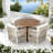 5-piece Patio Dining Table Set Included 1 Extendable Coffee Table, 4 Rattan Arm Chairs With Cushions And Iron Frame