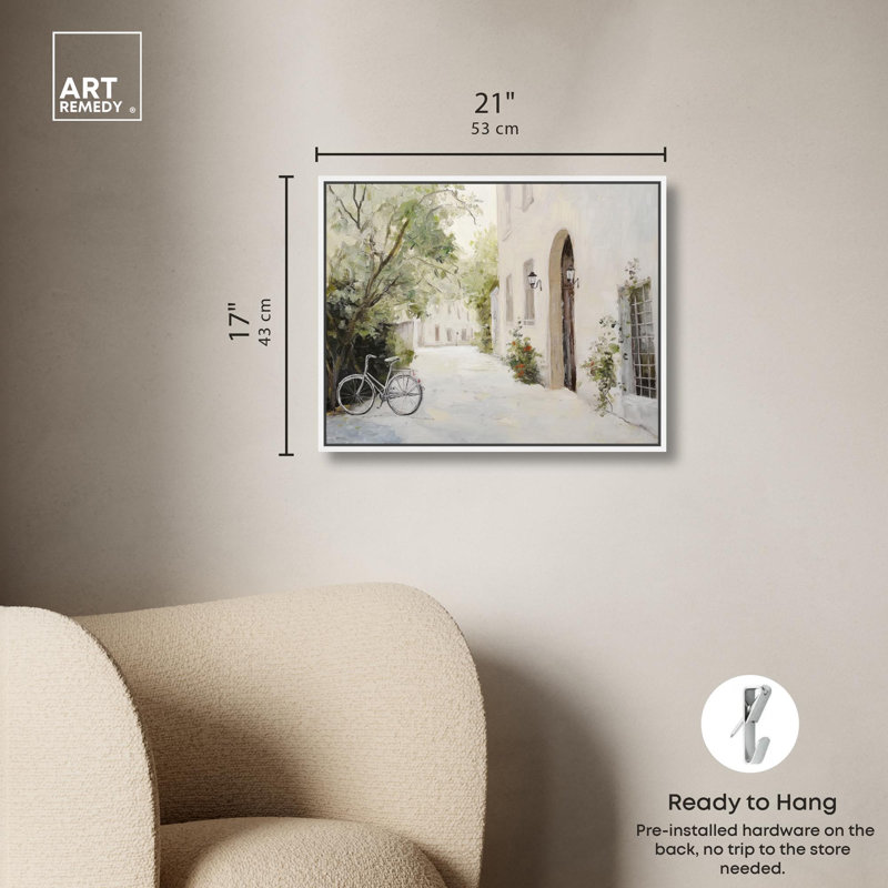 Art, paysage campagnard sur toile, coin pavé, Cadre flottant blanc, 17" H x 21" W