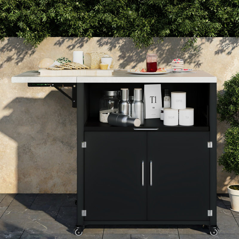Versatile Outdoor Kitchen Island With Folding & Expandable Work Surfaces, A Spacious Storage Drawer, Cabinet And Lockable Wheels