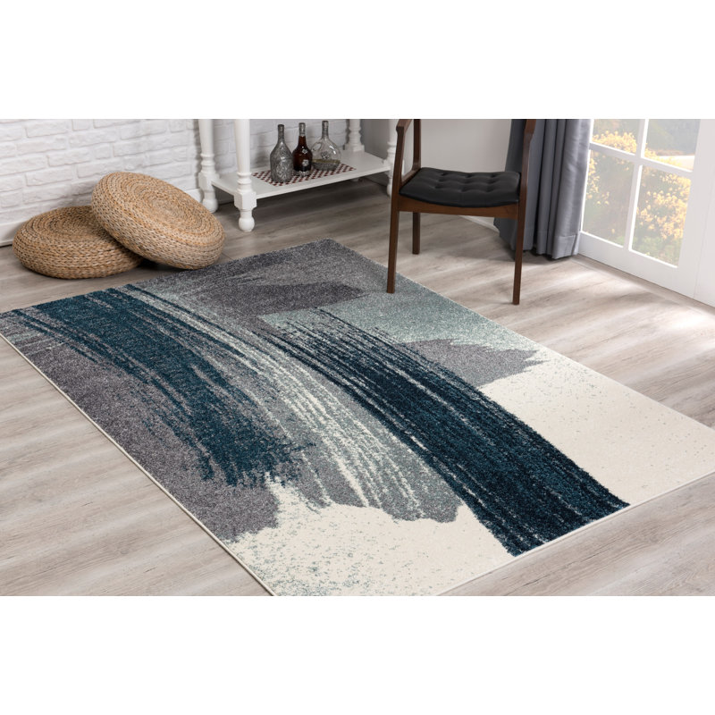 Rug Branch Rivah 4' x 6' (3'9" x 5'6") Blue/White Abstract Indoor Area Rug, Contemporary, Medium Pile, Stain-Resistant Carpet - Living Room, Bedroom, Dining Room, and Kitchen
