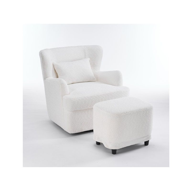 Fauteuil rembourré pivotant avec repose-pieds, Ourson Railey beige