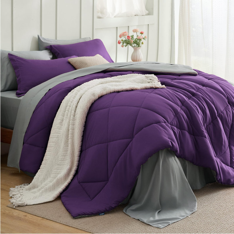 Best Seller Bedsure Comforter Set Reversible Bedding for All Seasons-89GSM, Twin XL Comforter + 2 Additional Pieces, Purple