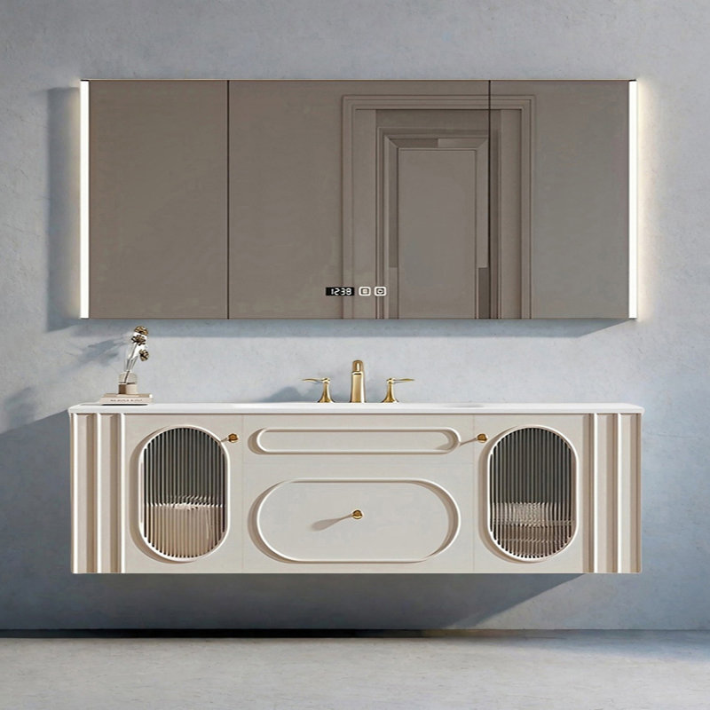 French cream-style smart bathroom cabinet, 19.68" H x 70.86" W x 21.65" D