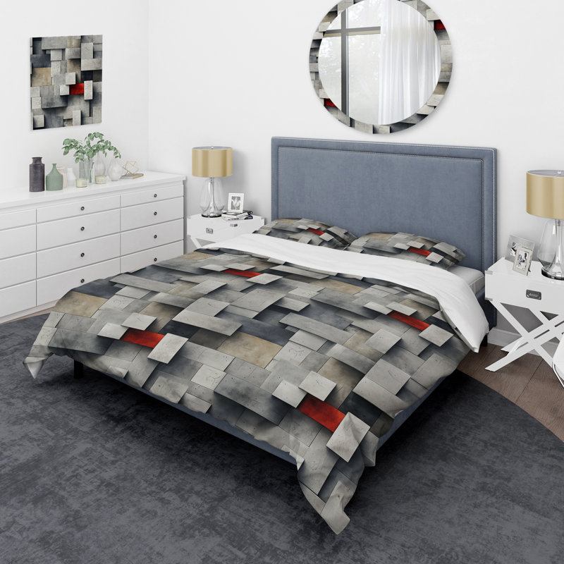 Architectural Concrete Wall Illusion II Abstract Duvet Cover, Twin Duvet Cover + 1 Standard Sham