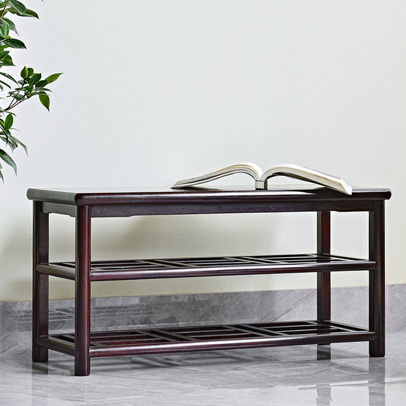 Chinese Style Shoe Changing Stool 8 Pair Solid Wood Shoe Storage Bench