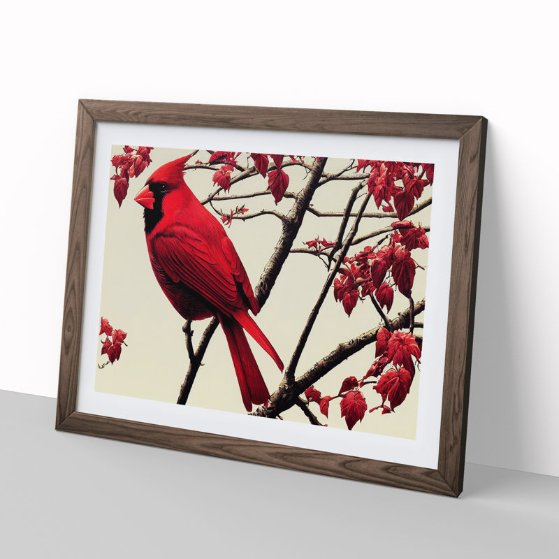 Cardinal Bird Vol.6 - Single Picture Frame Painting, 34cm H x 46cm W x 2cm D, Walnut Framed