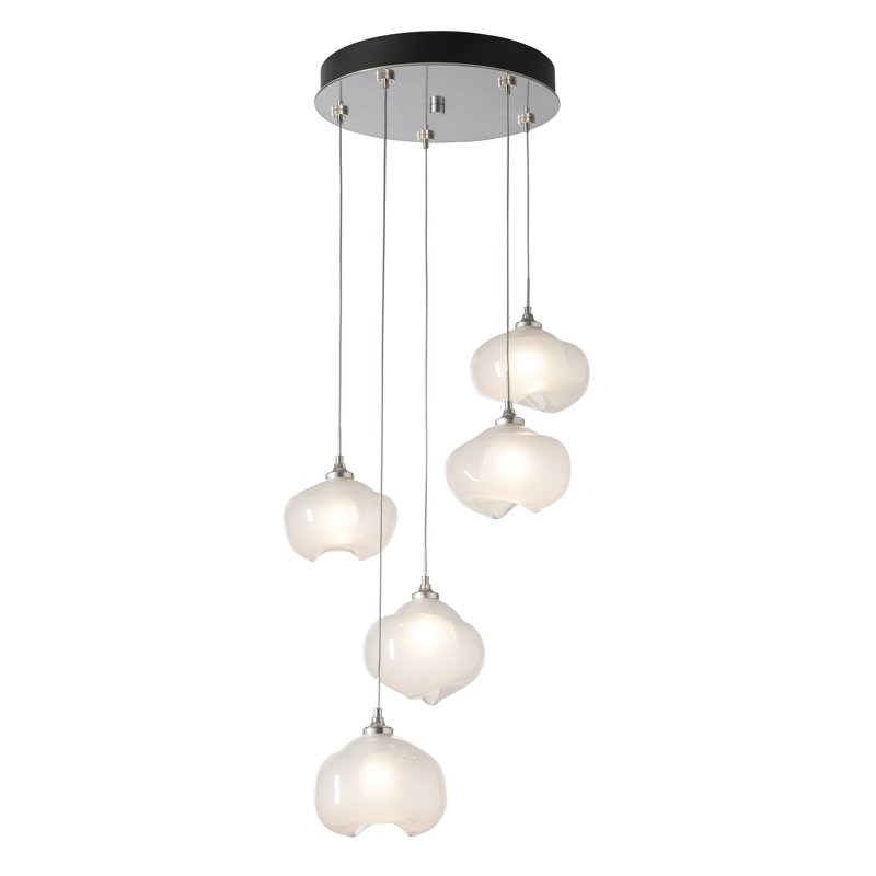 Ume 5 - Light Cluster Geometric Pendant, Frosted, Sterling, 10" - 80"