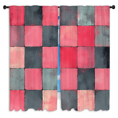 Motif de rideaux de fenêtre à motif damier - 2 panneaux