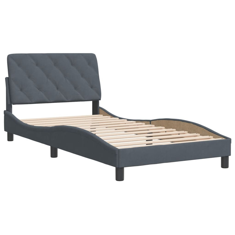 Structure de lit vidaXL sans matelas Piran gris foncé 100 x 190 cm velours, Simple, Gris foncé