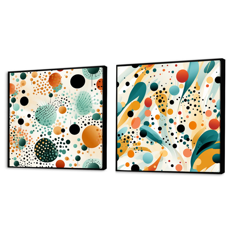 Fashion Yellow And Green Polka Dot - Abstract Collages Square Collage Set Of 2, Black Floater Framed, 16" H x 33" W