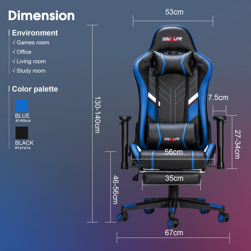 Upgraded Massage Gaming Chair 7-Point, Office Chair with Footrest & Lumbar Support, Thickened and Widened Cushions Backrest