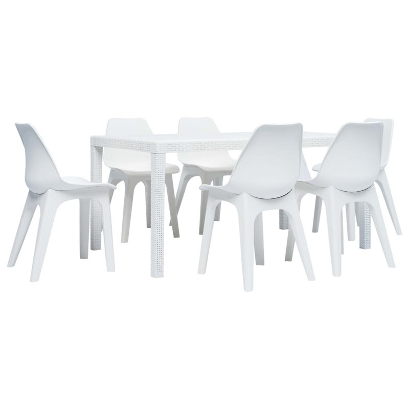 6 - Person Patio Dining Set Rectangular Table, White