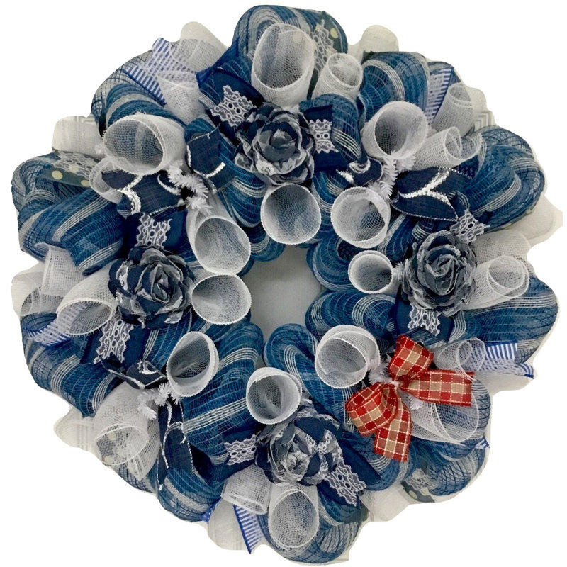 Breakwater Bay Denim and Lace Welcome Door Wreath | Wayfair