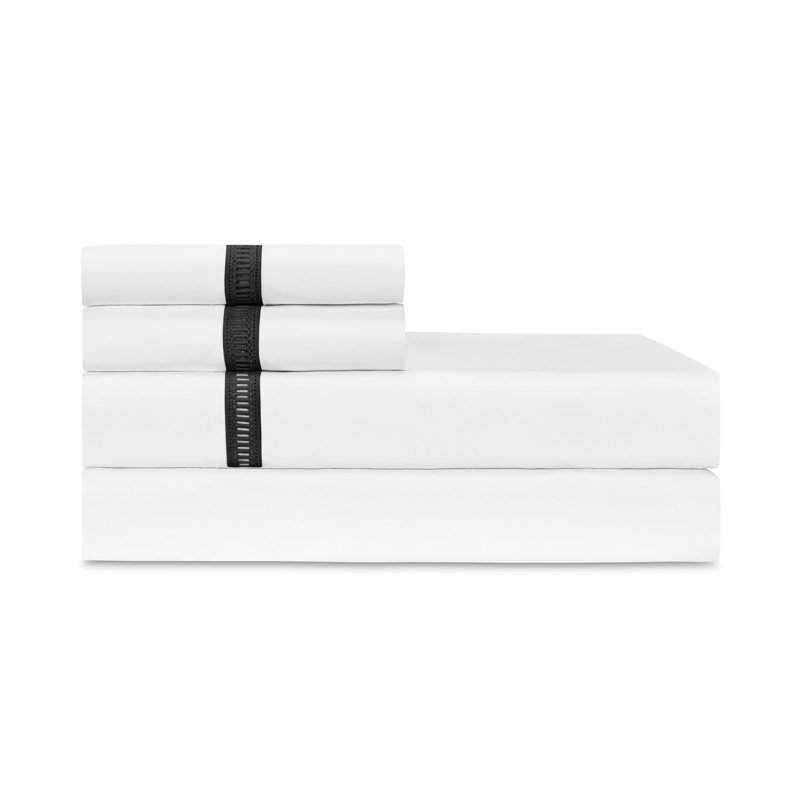 Doric Sheet Set, Queen Sheet Set with 2 Pillowcases, White/Black