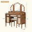 Ensemble de coiffeuse avec tabouret, 13 ampoules Hollywood et 3 modes d'éclairage pour coiffeuse, grande coiffeuse à miroir pliable en trois avec tabouret rembourré, station de charge et beaucoup de rangement-1643867640