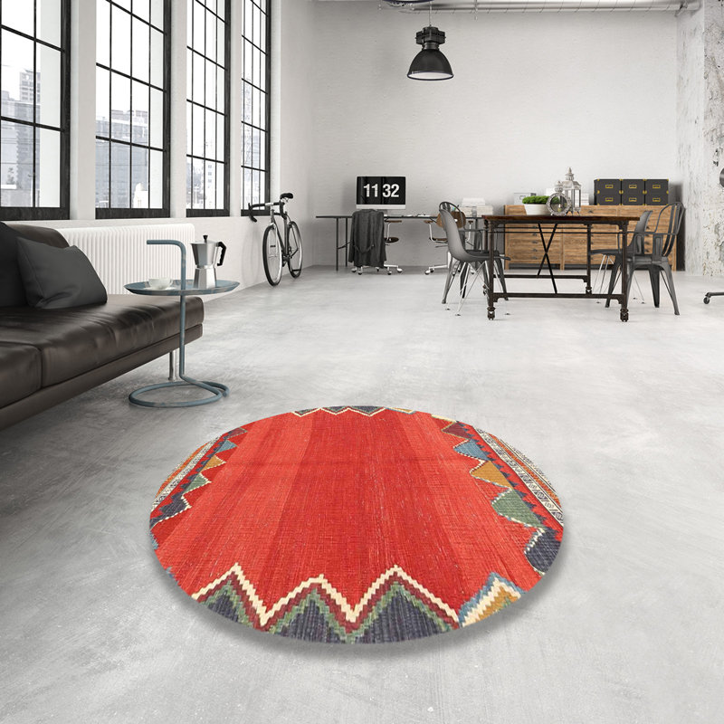 Tapis de zone rouge/gris contemporaine, Rond 8 pi
