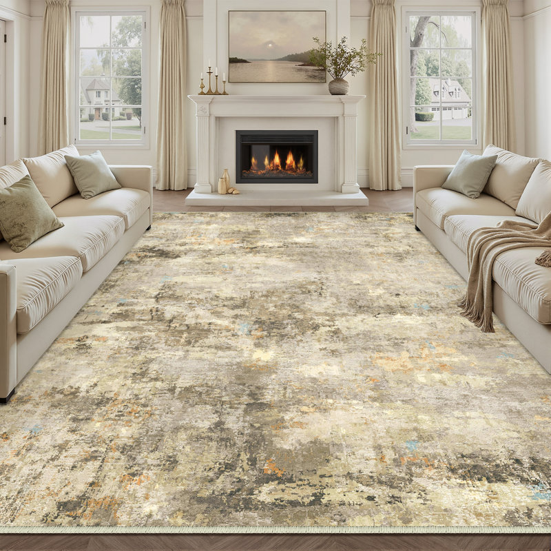Asher Modern Abstract Machine Washable Area Rug with Non-Slip Backing, Rectangle 9' x 12'