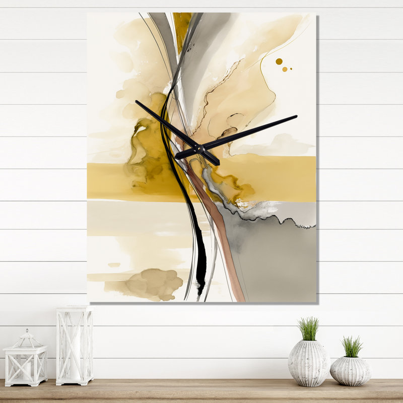 Touched By Mustard - jaune et gris ultime - très grandes horloges murales à encre liquide, Très grand