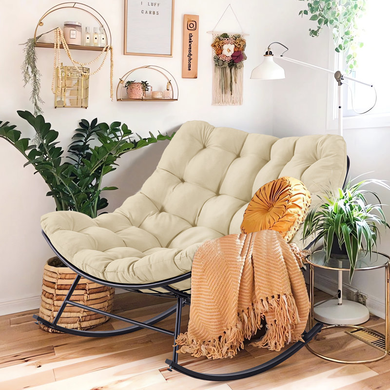 Chaises berçantes d'extérieur avec coussins et repose-pieds, Beige