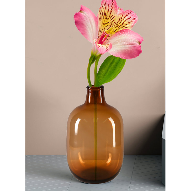 Notchietown Porter Amber Bliss Tall Vase, Bottle Glass Vase, Elegant Amber Home Decor For Fresh Or Dried Flowers, Perfect For Living Rooms, Dining Areas, And Centerpieces, 4" Diameter