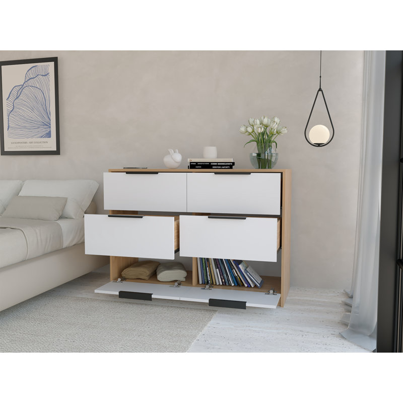 Commode à 6 tiroirs Marion, large commode pour le rangement dans la chambre à coucher, Blanc