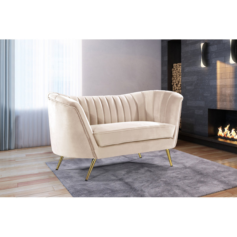 Margo 65" Velvet Flared Arm Loveseat, Cream Velvet