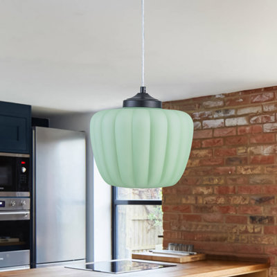 Green Striped Glass Pendant Light