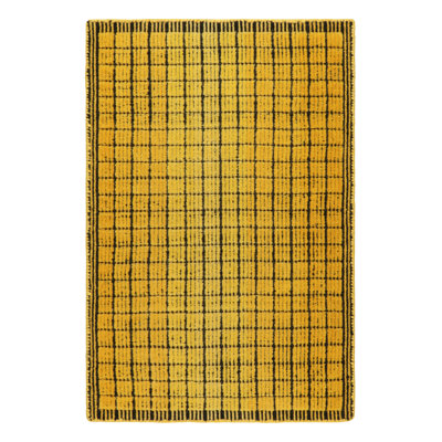 Rug & Kilim’S Gradient Rug In Yellow And Black Ombre Grid And High-Low Texture