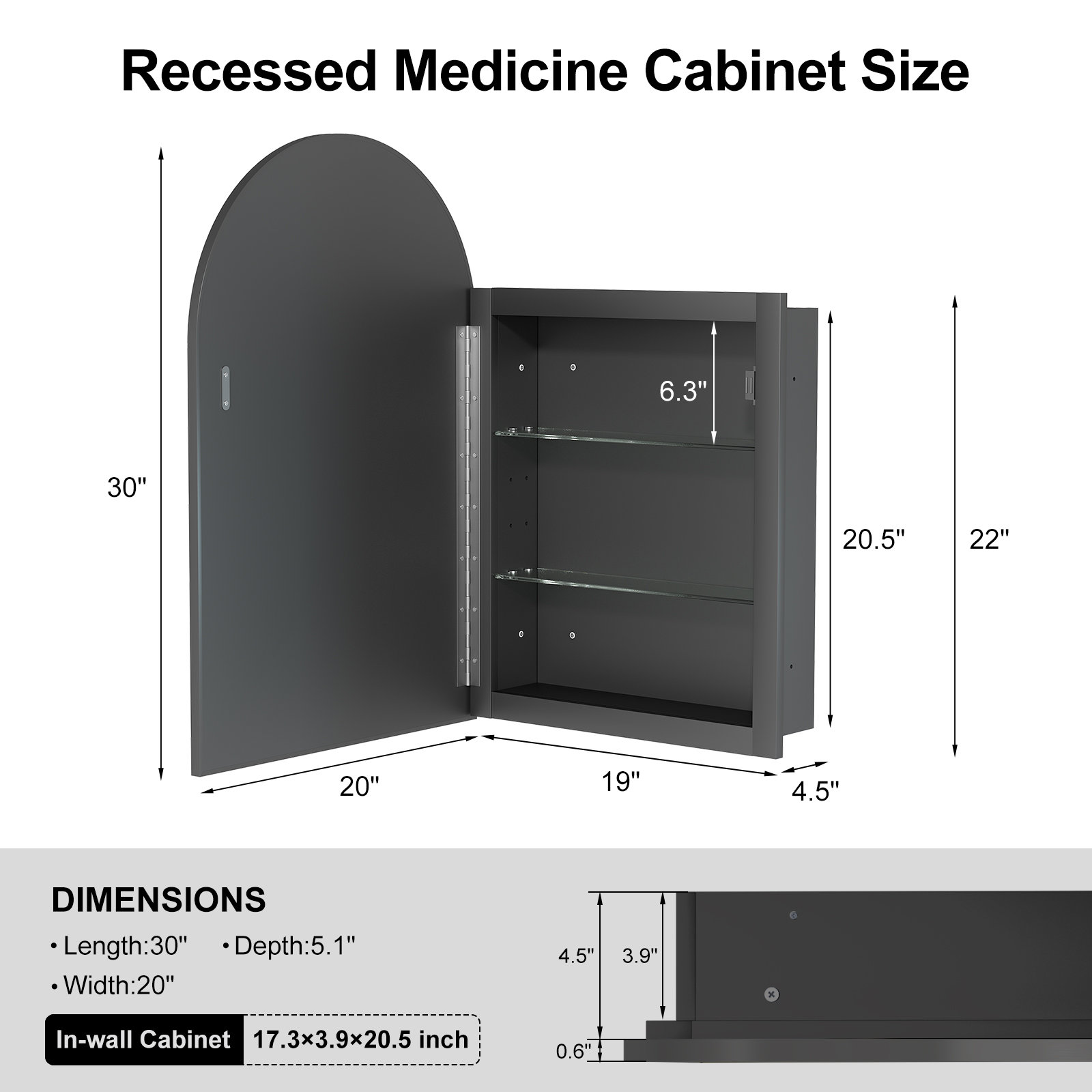 Poulton Medicine Cabinet, Matte Black, 30" H x 20" W x 4.5" D