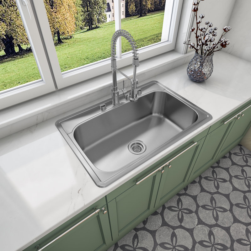 Sinber 33" x 22" Drop In Single Bowl Kitchen Sink with 18 Gauge 304 Stainless Steel Satin Finish
