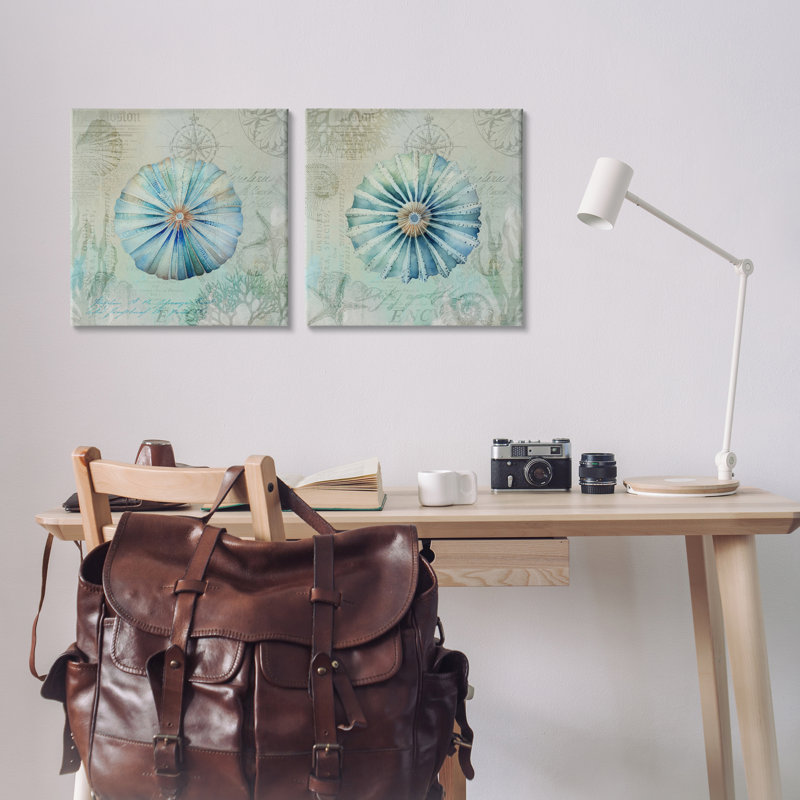  Ensemble de 2 reproductions d'art sur toile, "Vintage Blue Sea Urchins" par Andrea Haase, H 17 po x l 17 po